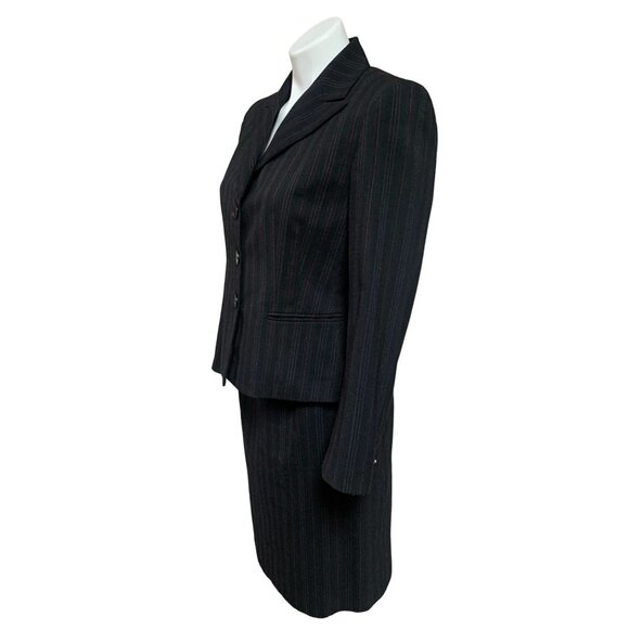 Anne Klein Pin Stripe Skirt Suit Petite 6 Blazer + Pencil Skirt Gray Pink - Picture 3 of 14